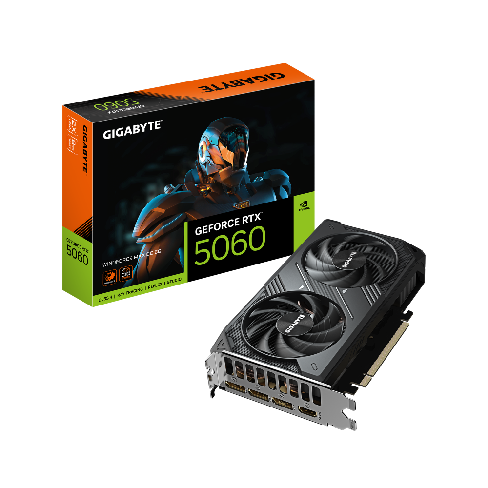 GIGABYTE GeForce RTX 5060 WINDFORCE MAX OC 8G Tarjeta Gráfica – 8 GB GDDR7, 128 bits, PCI-E 5.0, 2512 MHz Frecuencia del núcleo