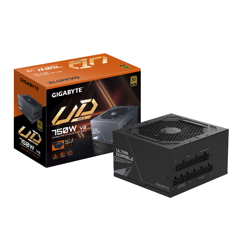 GIGABYTE UD750GM PG5 V2 Fuente de Alimentación – PCIe Gen 5.1, 80 PLUS Gold, Diseño completamente modular, Ventilador de 120 mm