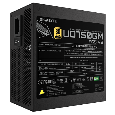 GIGABYTE UD750GM PG5 V2 Fuente de Alimentación – PCIe Gen 5.1, 80 PLUS Gold, Diseño completamente modular, Ventilador de 120 mm