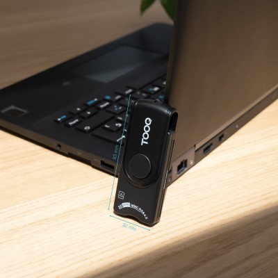 TooQ Lector Tarjetas Inteligentes, DNI Electrónico, SIM, SD, SF, USB-A, Negro