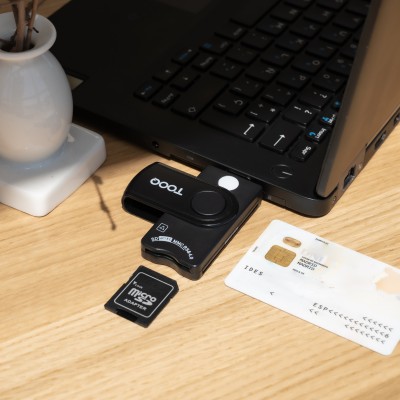 TooQ Lector Tarjetas Inteligentes, DNI Electrónico, SIM, SD, SF, USB-A, Negro
