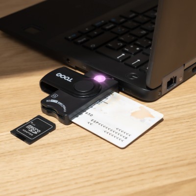 TooQ Lector Tarjetas Inteligentes, DNI Electrónico, SIM, SD, SF, USB-A, Negro