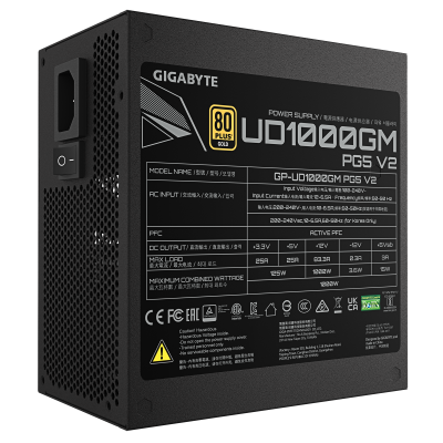 GIGABYTE UD1000GM PG5 V2 Fuente de Alimentación – PCIe Gen 5.1, 80 PLUS Gold, Diseño completamente modular, Ventilador de 120 m