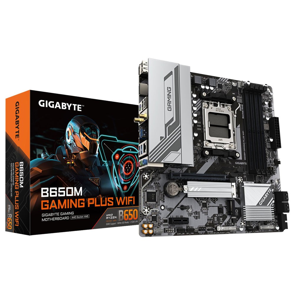 GIGABYTE B650M GAMING PLUS WIFI Placa base - Procesadores AMD Ryzen 9000, VRM de 5+2+2 fases, hasta 8000 MHz DDR5, 2xPCIe 4.0 M