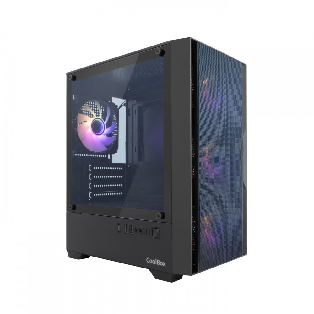 CoolBox Gaming caja MATX GM220 fusion negra mesh USB-C 3.2 gen1 sin fte+ 4 vent. ARGB