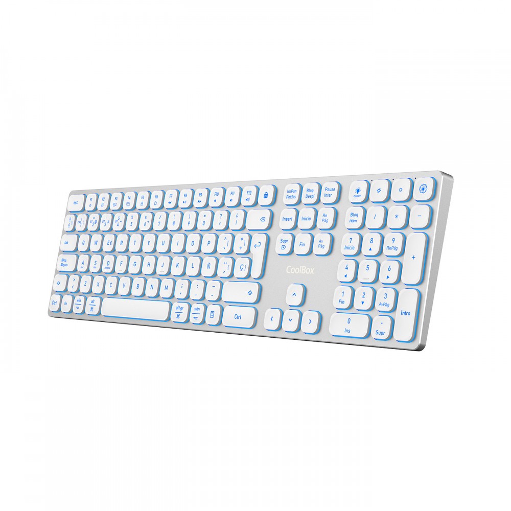 CoolBox TECLADO INALAMBRICO RETROILUMINADO MOONLIGHT KEY B431 USB-C+BT5.1+RF2.4G BLANCO DE ALUMINIO