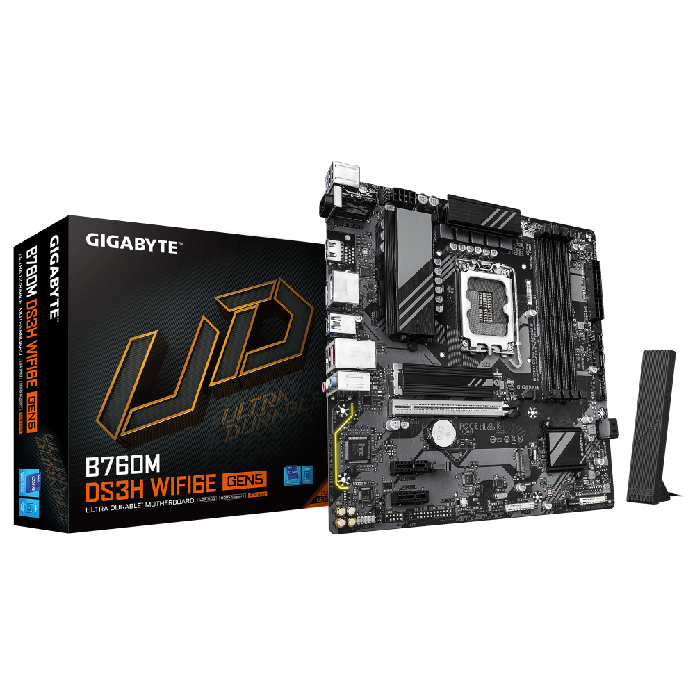 GIGABYTE B760M DS3H WIFI6E GEN5 Placa Base – Compatible con procesadores Intel Core 14ª generación, VRM digital de 6+2+1 fases,