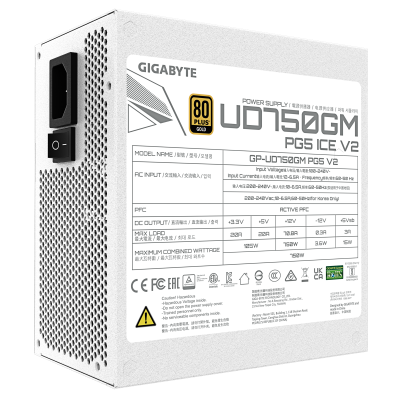 GIGABYTE UD750GM PG5 V2 ICE Fuente de Alimentación – PCIe Gen 5.1, 80 PLUS Gold, Diseño completamente modular, Ventilador de 12