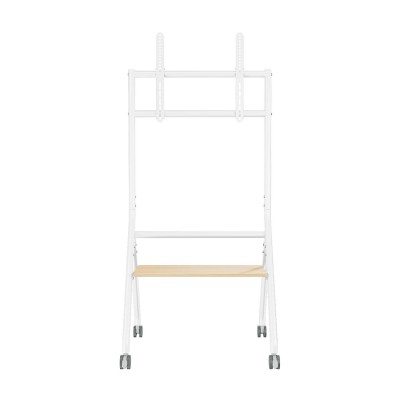 AISENS Soporte de suelo eco con rueda, 1 bandeja para pantalla interactivaTV 80kg de 37-86, Blanco+Madera