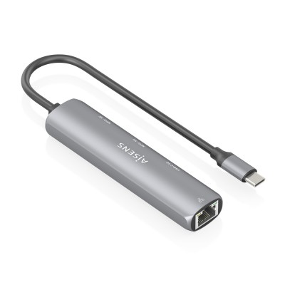 AISENS Dock USB-C A Ethernet Gigabit + Hub 1xUSB-C+2xUSB-A, Gris, 15cm