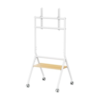 AISENS Soporte de suelo eco con rueda, 1 bandeja para pantalla interactivaTV 80kg de 37-86, Blanco+Madera