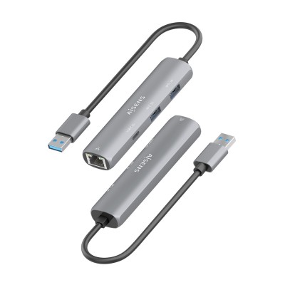 AISENS USB3.0 Dock USB-A A Ethernet Gigabit + Hub 1xUSB-C+2xUSB-A, Gris, 15cm