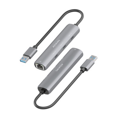 AISENS USB3.0 Dock USB-A A Ethernet Gigabit + Hub 3xUSB-C, Gris, 15cm