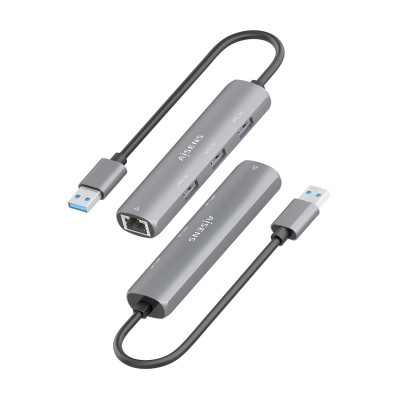 AISENS USB3.0 Dock USB-A A Ethernet Gigabit + Hub 3xUSB-A, Gris, 15cm