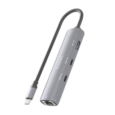 AISENS Dock USB-C A Ethernet Gigabit + Hub 2xUSB-C+1xUSB-A, Gris, 15cm
