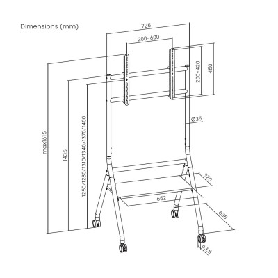 AISENS Soporte de suelo eco con rueda, 1 bandeja para pantalla interactivaTV 80kg de 37-86, Blanco+Madera