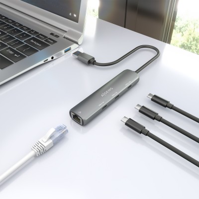 AISENS USB3.0 Dock USB-A A Ethernet Gigabit + Hub 3xUSB-C, Gris, 15cm