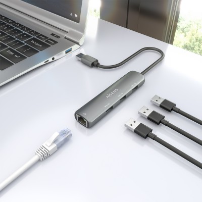 AISENS USB3.0 Dock USB-A A Ethernet Gigabit + Hub 3xUSB-A, Gris, 15cm