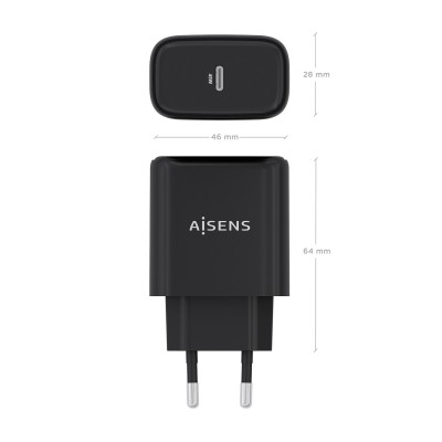 AISENS Cargador GaN 45W, 1xUSB-C PD3.0, Negro