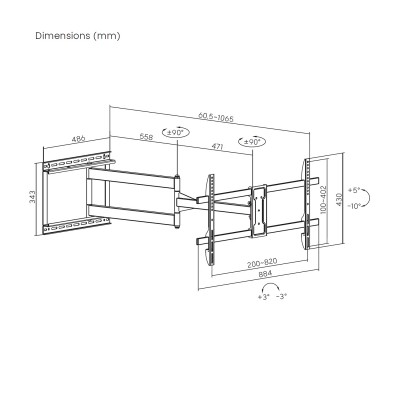 AISENS Soporte Pro Giratorio, Inclinable y Nivelable para MonitorTV 50kg de 43"-80", Negro
