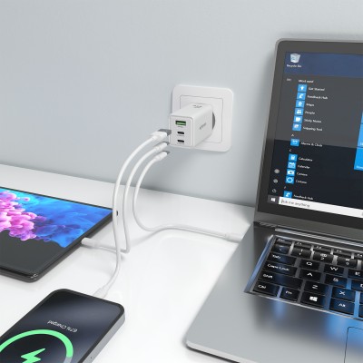 AISENS Cargador GaN 65W, 2xUSB-C PD3.0 QC4.0, 1xUSB-A QC3.0, Blanco