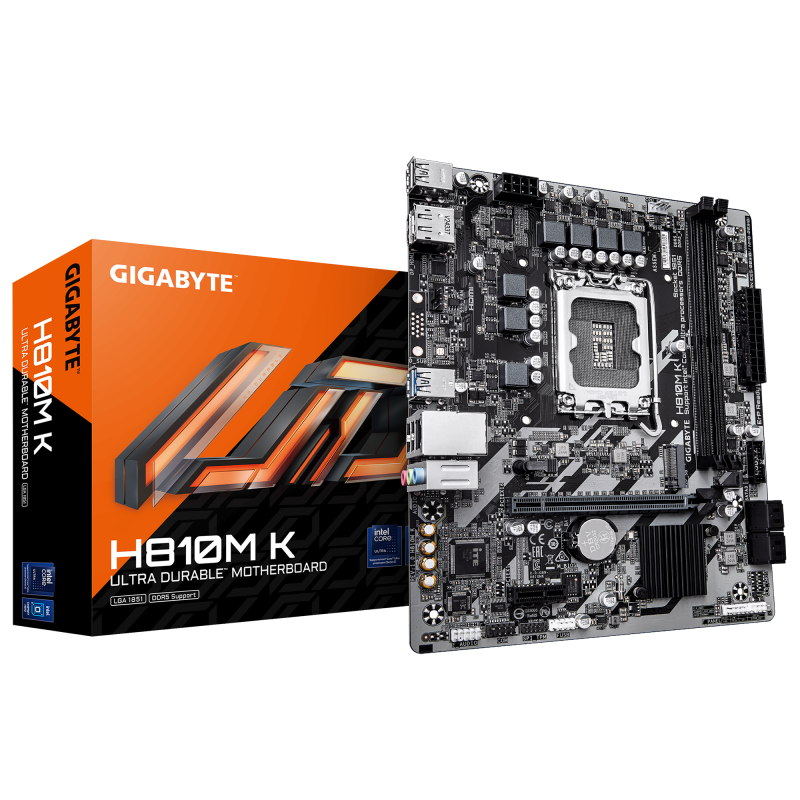 GIGABYTE H810M K Placa Base – Procesadores Intel Core Ultra (Serie 2), VRM de 3+1+2 fases, hasta 6400 MHz DDR5, 1 x M.2 PCIe 4.