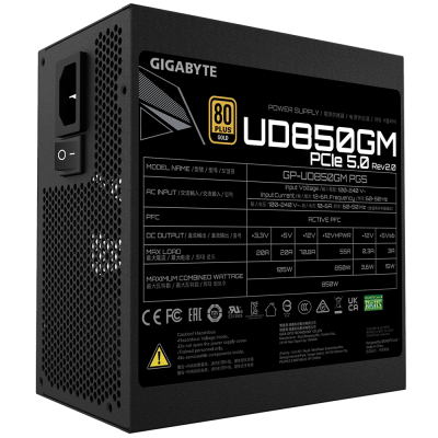 GIGABYTE UD850GM PG5 V2 Fuente de Alimentación – PCIe Gen 5.1, 80 PLUS Gold, Diseño completamente modular, Ventilador de 120 mm
