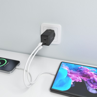 AISENS Cargador GaN 65W, 2xUSB-C PD3.0 QC4.0, Negro