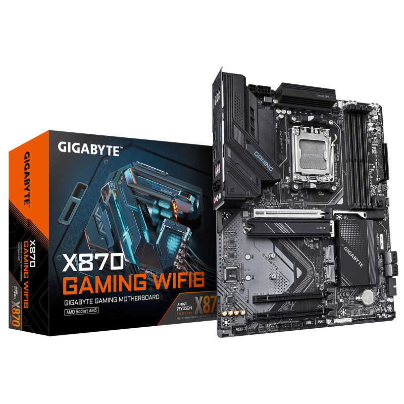 GIGABYTE X870 GAMING WIFI6 Placa Base - Compatible con CPUs AMD Ryzen 9000, 8+2+2 fases VRM, hasta 8000MHz DDR5 (OC), 1xPCIe 5.