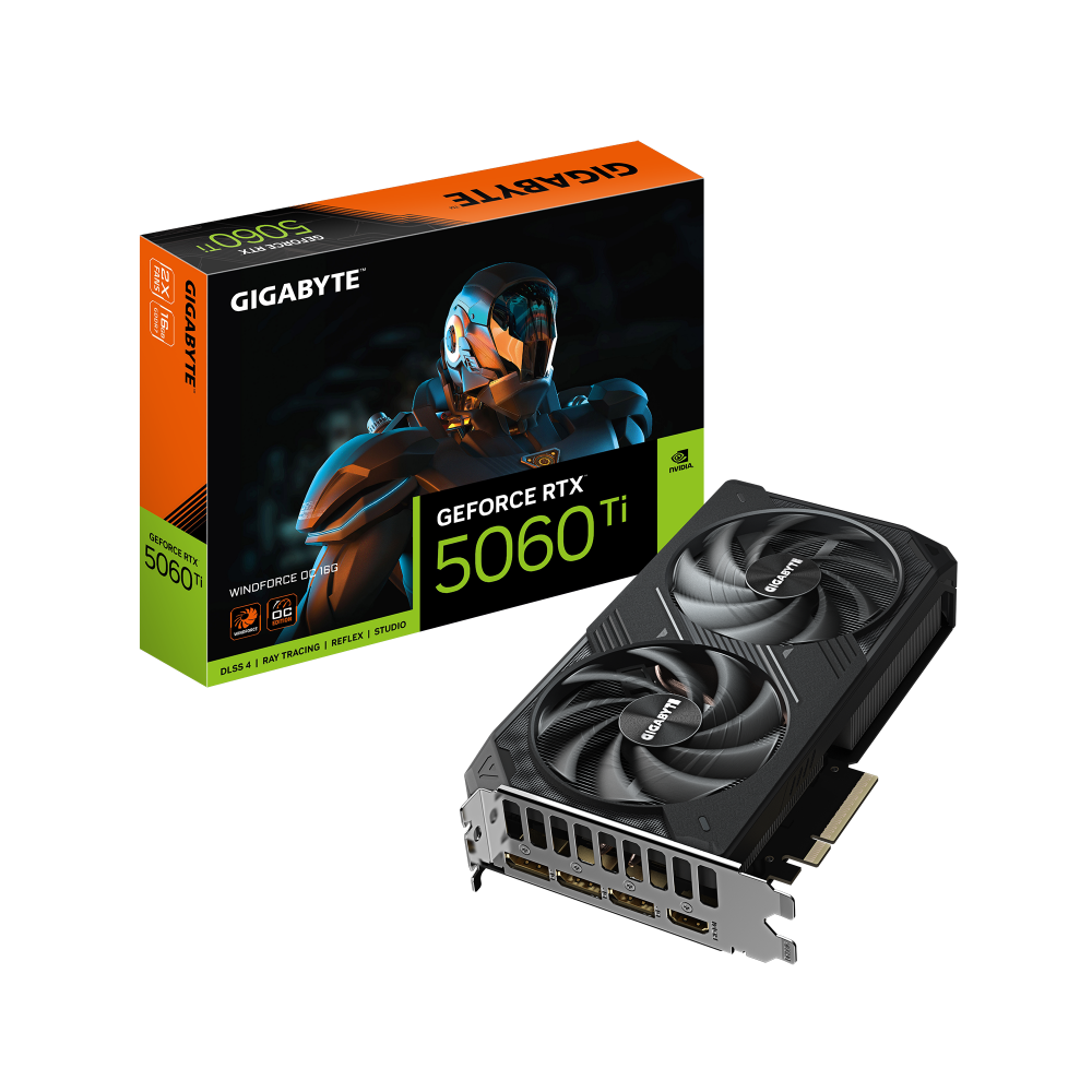 GIGABYTE GeForce RTX 5060 Ti WINDFORCE OC 16G Tarjeta Gráfica – 16 GB GDDR7, 128 bits, PCI-E 5.0, 2587 MHz Frecuencia del núcle