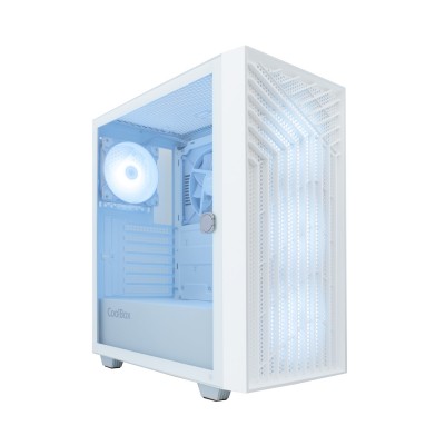 CoolBox GAMING CAJA ATX GA300 GRIDLINE ARGB WHITE USB-C 3.2 GEN1 SIN FTE + 5 VENTILADORES