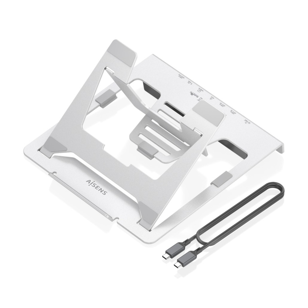 AISENS Soporte de Sobremesa Ajustable para Portatil  Tablet con USB-C Docking 7 en 1, Gris
