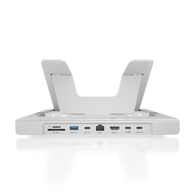 AISENS Soporte de Sobremesa Ajustable para Portatil  Tablet con USB-C Docking 7 en 1, Gris