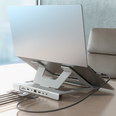 AISENS Soporte de Sobremesa Ajustable para Portatil  Tablet con USB-C Docking 7 en 1, Gris