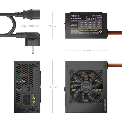 AISENS Fuente Alimentacion SFX 500W con Cable de Alimentacion OEM, Negra