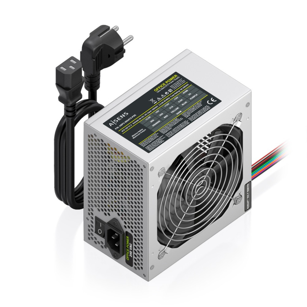 AISENS Fuente Alimentacion ATX 500W con Cable de Alimentacion OEM, Plata