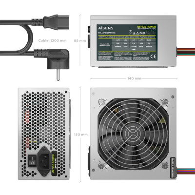AISENS Fuente Alimentacion ATX 500W con Cable de Alimentacion OEM, Plata