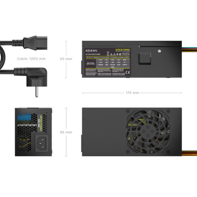 AISENS Fuente Alimentacion TFX 500W con Cable de Alimentacion OEM, Negra