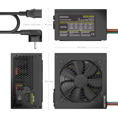 AISENS Fuente Alimentacion ATX 500W con Cable de Alimentacion OEM, Negra