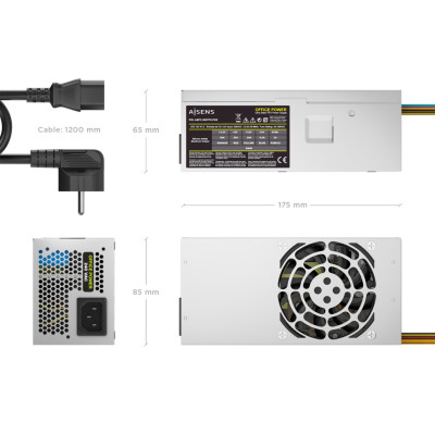 AISENS Fuente Alimentacion TFX 500W con Cable de Alimentacion OEM, Plata