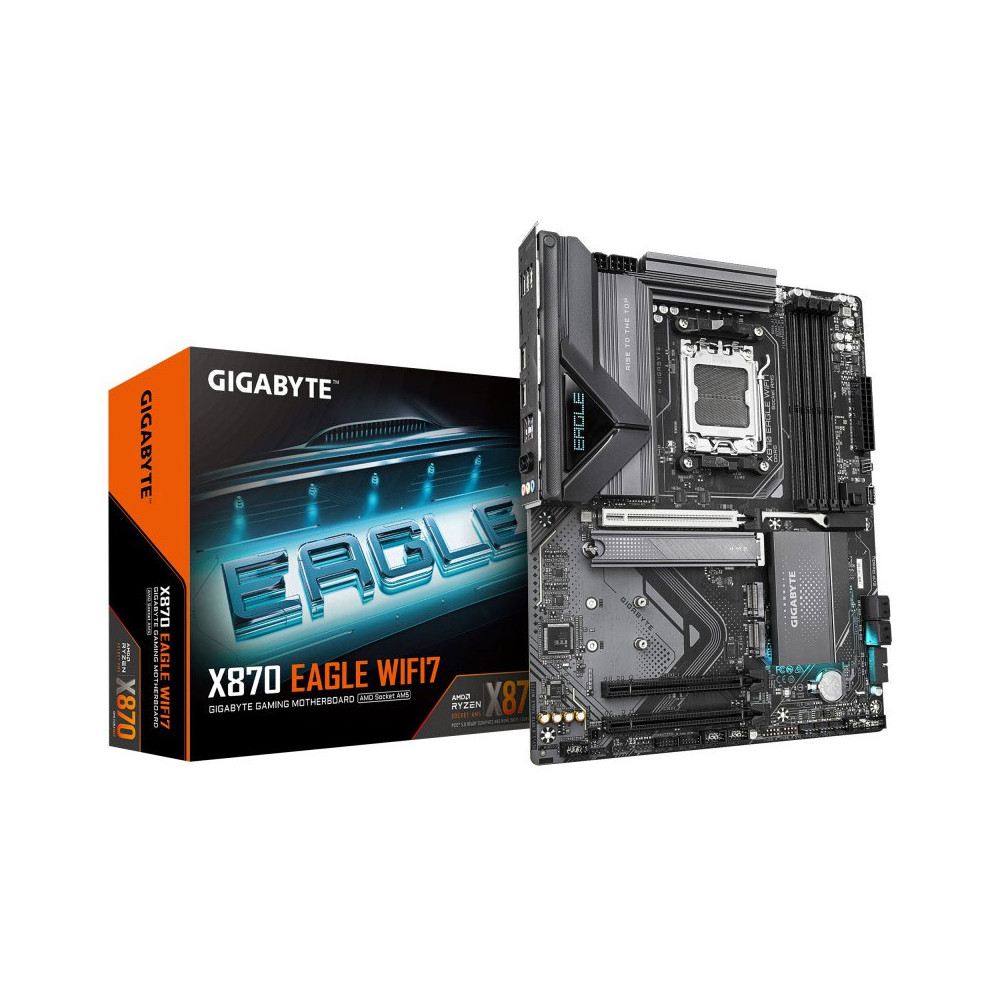 GIGABYTE X870 EAGLE WIFI7 Placa Base - Compatible con CPUs AMD Ryzen 9000, 14+2+2 fases VRM, hasta 8000MHz DDR5 (OC), 1xPCIe 5.
