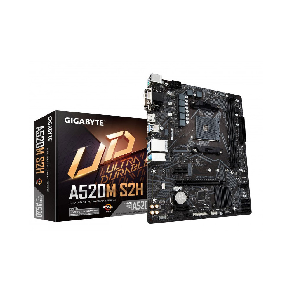 GIGABYTE Placa base A520M S2H - Soporta CPUs AMD Ryzen serie 5000 AM4, VRM digital puro de 4+3 fases, hasta 5100MHz DDR4 (OC),
