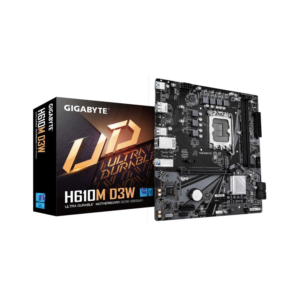 GIGABYTE H610M D3W Placa Base - Compatible con procesadores Intel Core de 14ª generación, VRM de 5+1+1 fases, hasta 5600MHz DDR