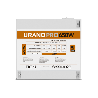 NOX Urano PRO White 650W Bronze unidad de fuente de alimentación ATX Blanco