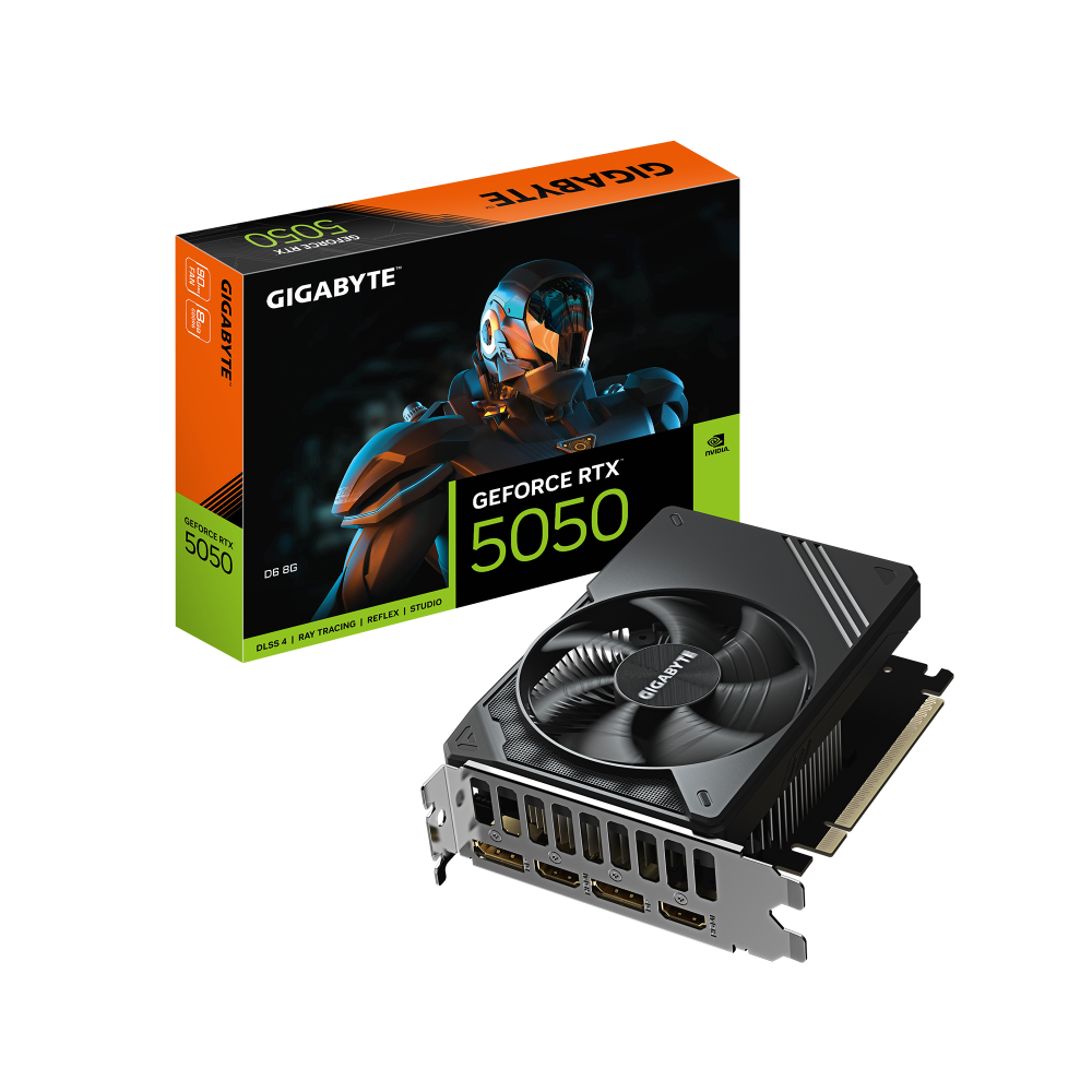 GIGABYTE GeForce RTX 5050 D6 8G Tarjeta Gráfica - 8GB GDDR6, 128bit, PCI-E 5.0, 2572MHz Frecuencia del núcleo, 2 x DP, 2 x HDMI